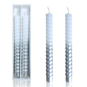 FCMSHAMD Silver Taper Candles- Dripless Spiral (2 Pack)