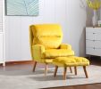 Soft Comfortable 1pc Accent Click Clack Chair with Ottoman Yellow Fabric Upholstered Oak Finish Legs Living Room Furniture