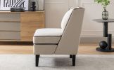 Velvet Upholstered Accent Chair with Black Piping, Cream and Black