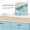 Kitchen Island Cart with 4 Door Cabinet and Two Drawers and 2 Locking Wheels - Solid Wood Top, Adjustable Shelves, Spice & Towel Rack(Mint Green)