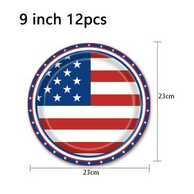 American Flag Patriotic Party Supplies Disposable Tableware Veterans Day Fourth July Favors Independence Day Party Decorations (Style: 9 inch 12pcs)