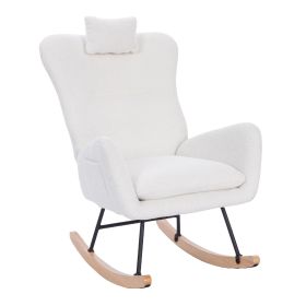 Teddy Upholstered Nursery Rocking Chair for Living Room Bedroom(WHITE Teddy) (Color: as Pic)