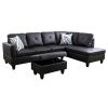 Black Faux Leather 3-Piece Couch Living Room Sofa Set B