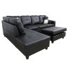 Black Faux Leather 3-Piece Couch Living Room Sofa Set A